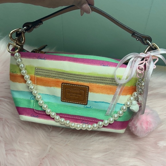 Vintage Y2k Vibrant Striped mini bag with Pearl Accent - Picture 1 of 9